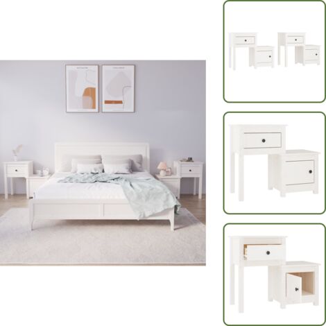 The Living Store Comodini 2 pz Bianchi 79,5x38x65,5 cm in Legno Massello di Pino - Comodino moderno