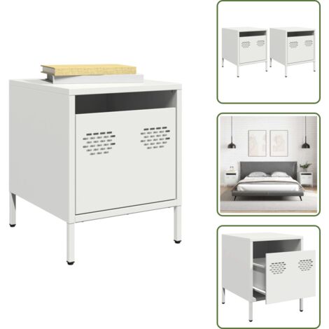 The Living Store Comodini 2 pz Bianco 35x39x43,5 cm in Acciaio - Comodino industriale