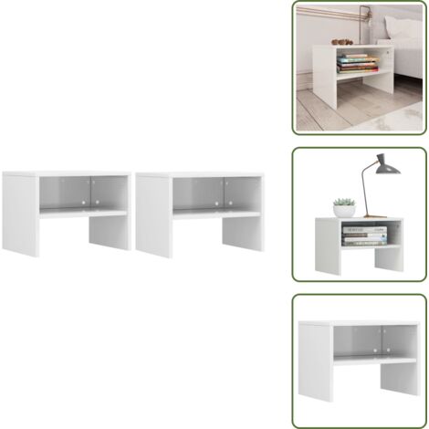 The Living Store Comodini 2 pz Bianco Lucido 40x30x30 cm in Legno Multistrato - Comodino in legno