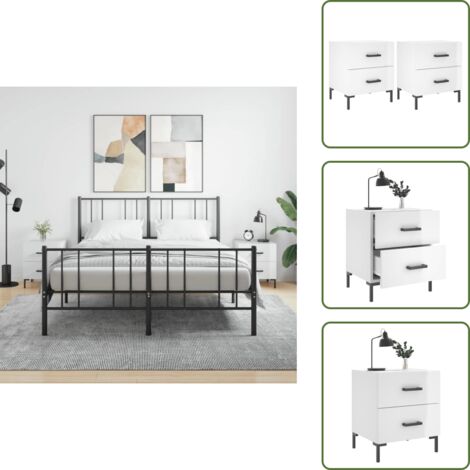 The Living Store Comodini 2 pz Bianco Lucido 40x35x47,5 cm in Legno Multistrato - Comodino in legno
