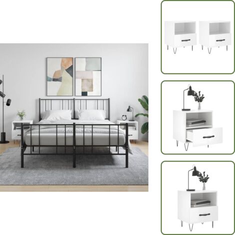 The Living Store Comodini 2 pz Bianco Lucido 40x35x47,5 cm in Legno Multistrato - Comodino in legno