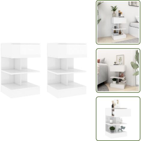 The Living Store Comodini 2 pz Bianco Lucido 40x35x65 cm - Comodino da camera