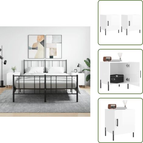 The Living Store Comodini 2 pz Bianco Lucido 40x40x50 cm in Legno Multistrato - Comodino in legno