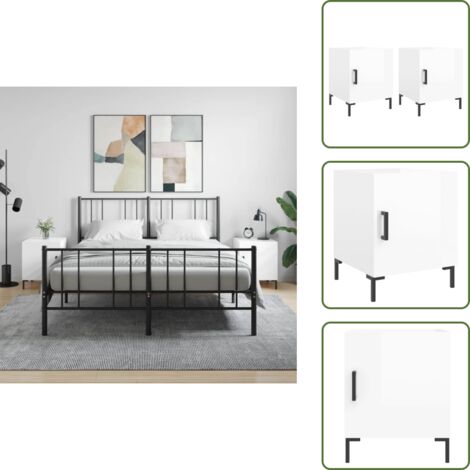 The Living Store Comodini 2 pz Bianco Lucido 40x40x50 cm in Legno Multistrato - Comodino in legno