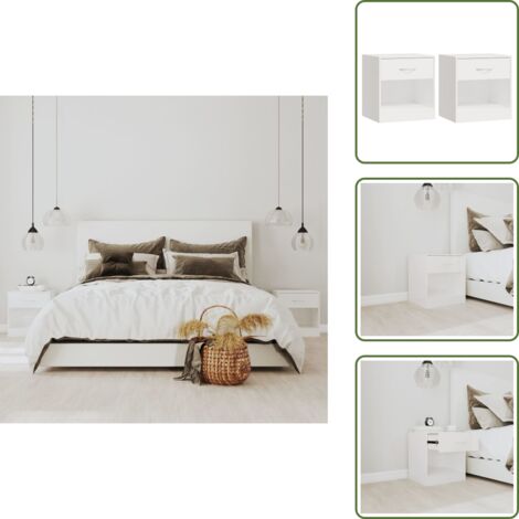 The Living Store Comodini 2 pz con Cassetto in Bianco Lucido - Armadio con cassetto