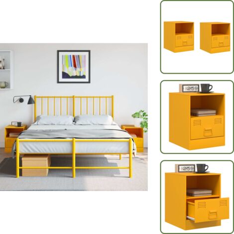 The Living Store Comodini 2 pz Giallo Senape 34,5x39x44 cm in Acciaio - Comodino giallo senape