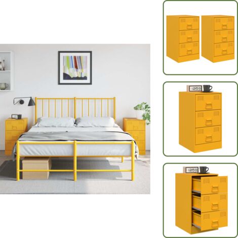 The Living Store Comodini 2 pz Giallo Senape 34,5x39x62 cm in Acciaio - Comodino da interno