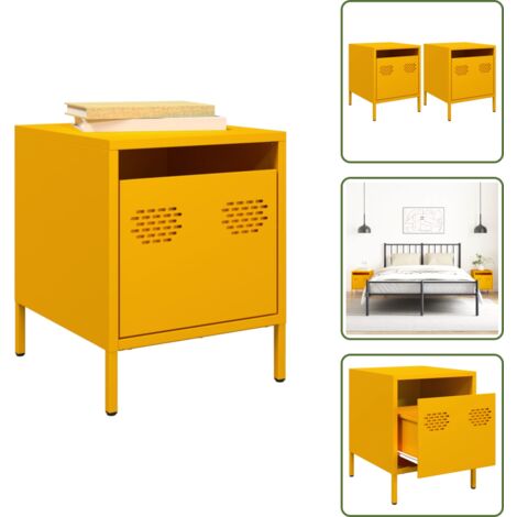 The Living Store Comodini 2 pz Giallo Senape 35x39x43,5 cm in Acciaio - Comodino industriale
