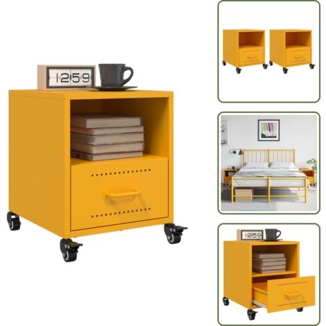 The Living Store Comodini 2 pz Giallo Senape 36x39x43,5 cm in Acciaio - Comodino giallo senape