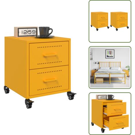The Living Store Comodini 2 pz Giallo Senape 36x39x43,5 cm in Acciaio - Comodino giallo senape