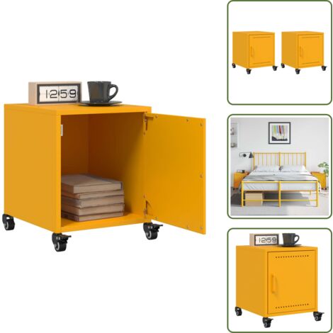 The Living Store Comodini 2 pz Giallo Senape 36x39x43,5 cm in Acciaio - Comodino giallo senape