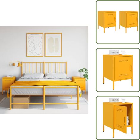 The Living Store Comodini 2 pz Giallo Senape 36x39x50,5 cm in Acciaio - Comodino industriale