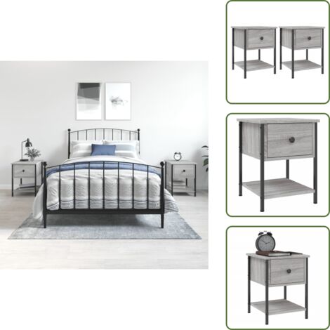 The Living Store Comodini 2 pz Grigio Sonoma 34x35,5x45 cm in Legno Multistrato - Comodino grigio