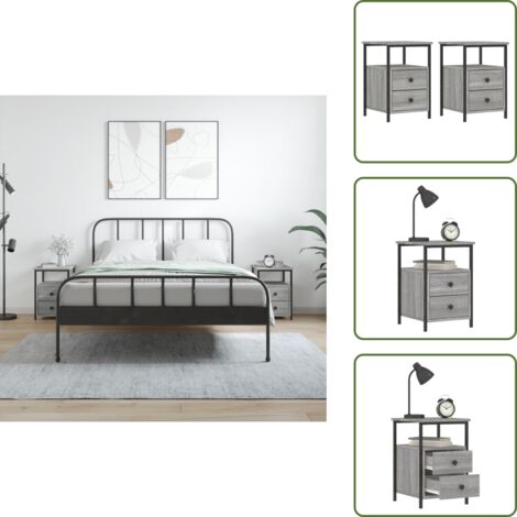 The Living Store Comodini 2 pz Grigio Sonoma 34x35,5x50 cm in Legno Multistrato - Comodino industriale