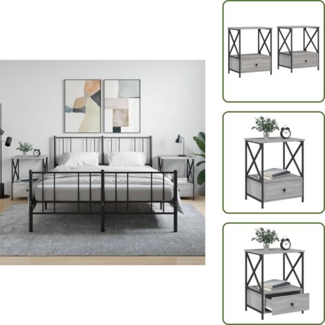 The Living Store Comodini 2 pz Grigio Sonoma 50x41x65 cm in Legno Multistrato - Comodino industriale