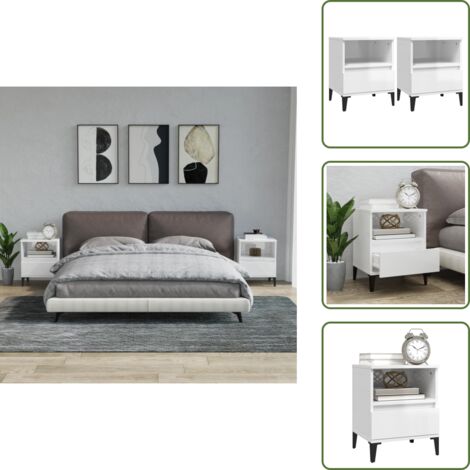 The Living Store Comodini 2 pz in Bianco Lucido 40x35x50 cm - Comodini