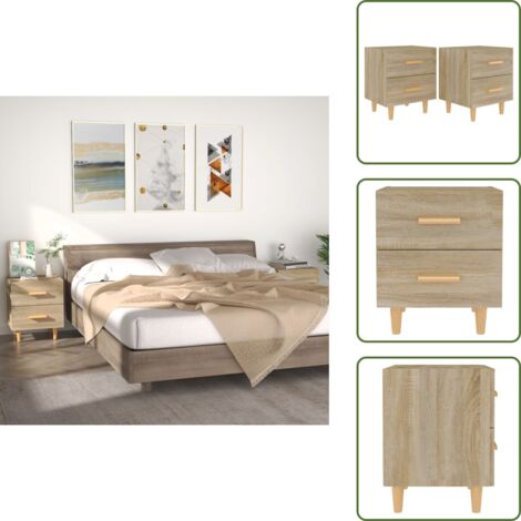 The Living Store Comodini 2 pz in Rovere Sonoma 40x35x47,5 cm - Comodino scandinavo