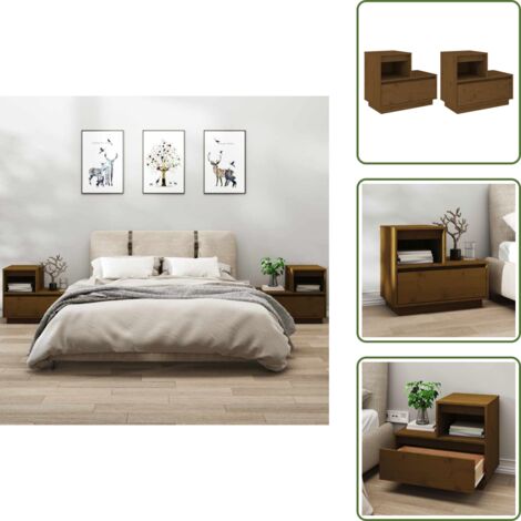 The Living Store Comodini 2 pz Marrone Ambrato 60x34x51 cm in Legno di Pino - Comodino marrone ambra
