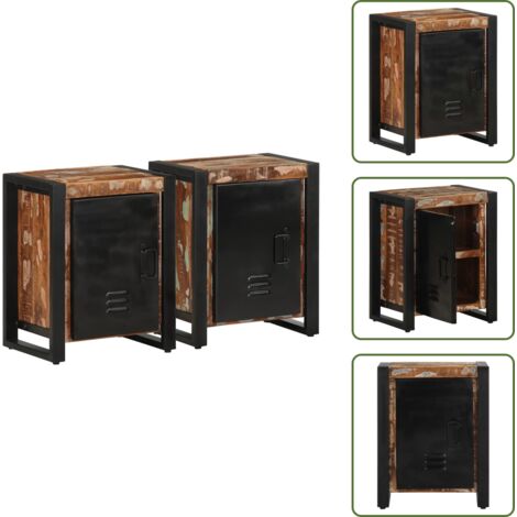 The Living Store Comodini 2 pz Multicolore in Legno Massello di Mango Grezzo - Comodino in legno massello