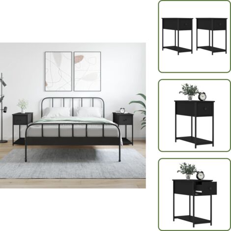 The Living Store Comodini 2 pz Neri 30x60x60 cm in Legno Multistrato - Comodino nero