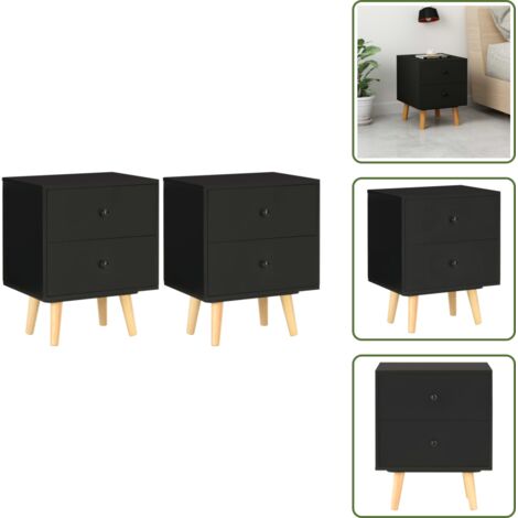 The Living Store Comodini 2 pz Neri 40x30x50 cm Legno Massello di Pino - Comodino nero