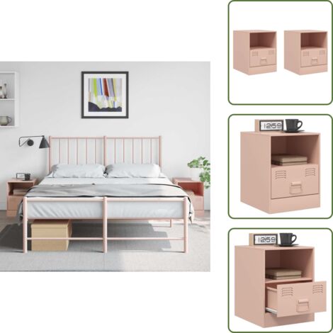 The Living Store Comodini 2 pz Rosa 34,5x39x44 cm in Acciaio - Comodino rosa