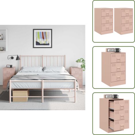 The Living Store Comodini 2 pz Rosa 34,5x39x62 cm in Acciaio - Comodino rosa