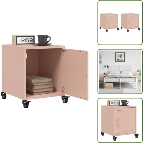 The Living Store Comodini 2 pz Rosa 36x39x43,5 cm in Acciaio - Comodino rosa
