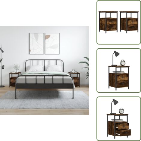 The Living Store Comodini 2 pz Rovere Fumo 34x35,5x50 cm in Legno Multistrato - Comodino industriale