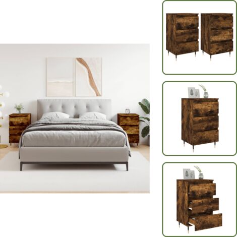 The Living Store Comodini 2 pz Rovere Fumo 40x35x69 cm in Legno Multistrato - Comodino con cassetti