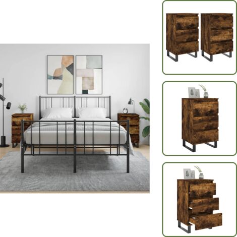 The Living Store Comodini 2 pz Rovere Fumo 40x35x69 cm in Legno Multistrato - Comodino con cassetti