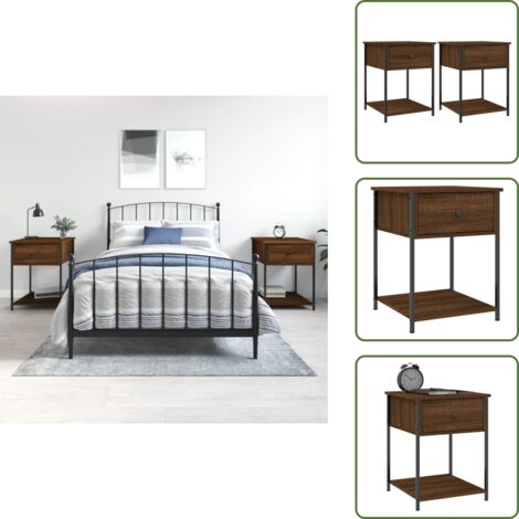 The Living Store Comodini 2 pz Rovere Marrone 44x45x58 cm in Legno Multistrato - Comodino marrone