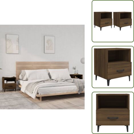 The Living Store Comodini 2 pz Rovere Marrone in Legno Multistrato - Comodino marrone