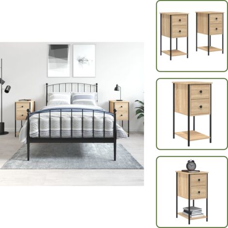 The Living Store Comodini 2 pz Rovere Sonoma 32x42x70 cm in Legno Multistrato - Comodino con piedini regolabili