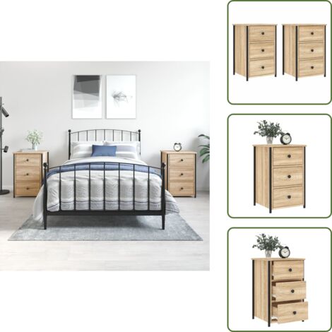 The Living Store Comodini 2 pz Rovere Sonoma 40x36x60 cm in Legno Multistrato - Comodino industriale