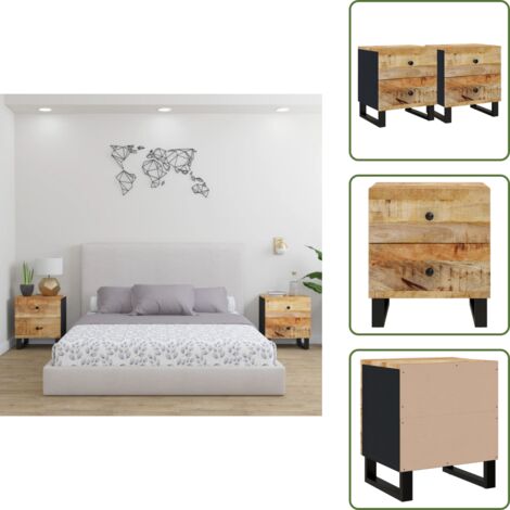 The Living Store Comodini 2pz 40x33x46 cm in Legno Massello di Mango - Comodino industriale