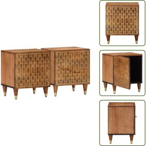 The Living Store Comodini 2pz 40x33x46 cm in Legno Massello di Mango - Comodino mango