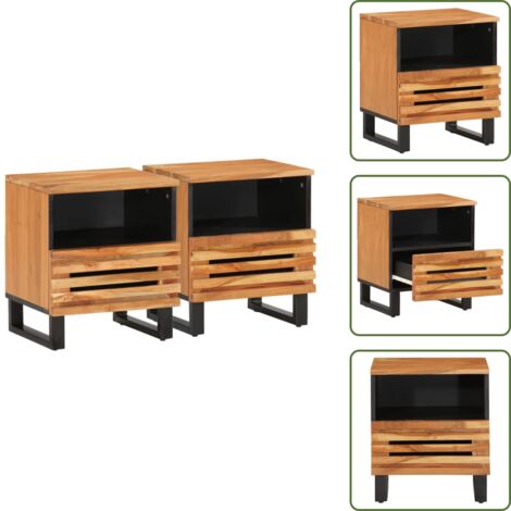 The Living Store Comodini 2pz 40x34x46 cm in Legno Massello di Acacia - Comodino industriale