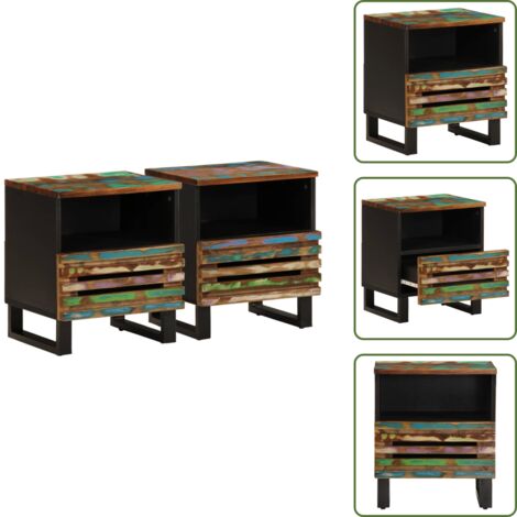 The Living Store Comodini 2pz 40x34x46 cm in Legno Massello di Recupero - Comodino industriale