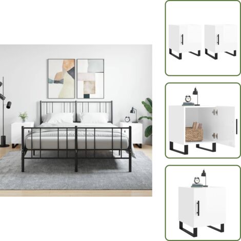The Living Store Comodini 2pz Bianco Lucido 40x40x50 cm in Legno Multistrato - Comodino in legno
