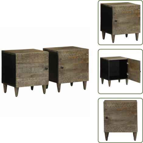 The Living Store Comodini 2pz Grigio Chiaro 40x33x46 cm in Legno Massello Mango - Comodino da camera da letto