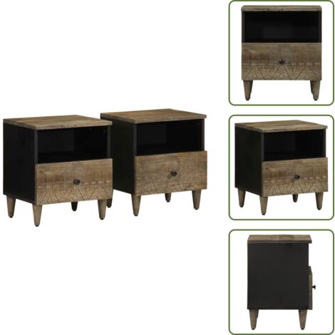 The Living Store Comodini 2pz Grigio Chiaro 40x33x46 cm in Legno Massello Mango - Comodino mango