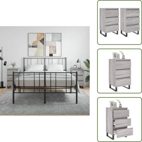 The Living Store Comodini 2pz Grigio Sonoma 40x35x69 cm in Legno Multistrato - Comodino grigio