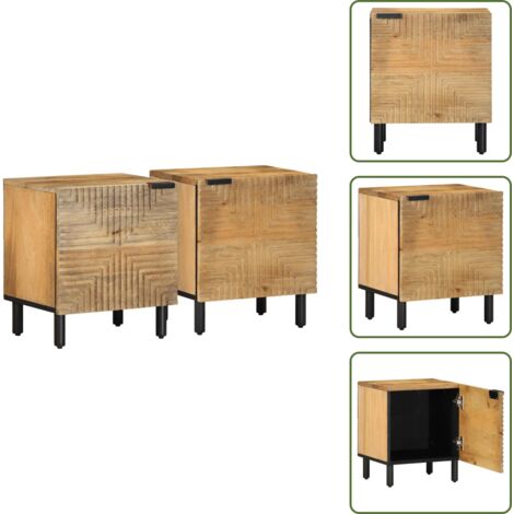 The Living Store Comodini 2pz Marrone 40x33x46 cm in Legno Massello di Mango - Comodino marrone