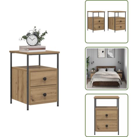 The Living Store Comodini 2pz Rovere Artigianale 34x35,5x50 cm Legno Multistrato - Comodino artigianale