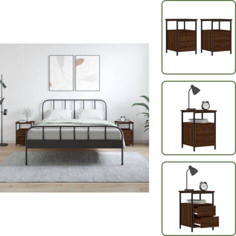 The Living Store Comodini 2pz Rovere Marrone 34x35,5x50 cm in Legno Multistrato - Comodino industriale