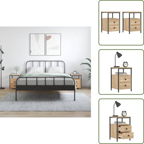 The Living Store Comodini 2pz Rovere Sonoma 34x35,5x50 cm in Legno Multistrato - Comodino industriale