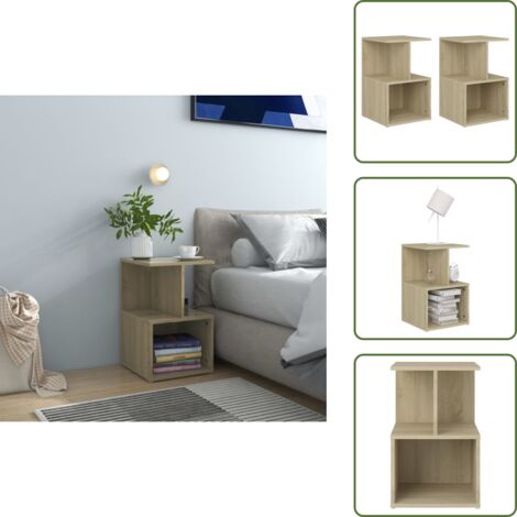 The Living Store Comodini 2pz Rovere Sonoma 35x35x55 cm in Legno Multistrato - Comodino rovere sonoma