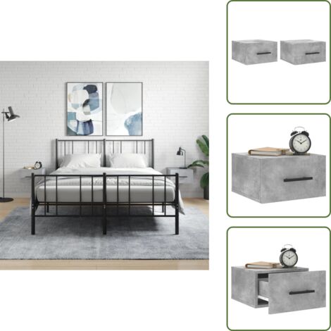 The Living Store Comodini a Muro 2 pz Grigio Cemento 35x35x20 cm - Comodino sospeso