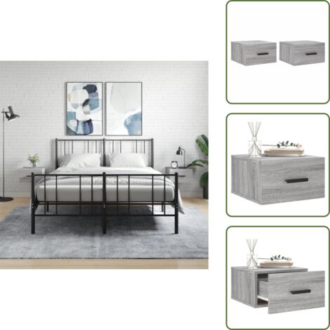 The Living Store Comodini a Muro 2 pz Grigio Sonoma 35x35x20 cm - Comodino sospeso